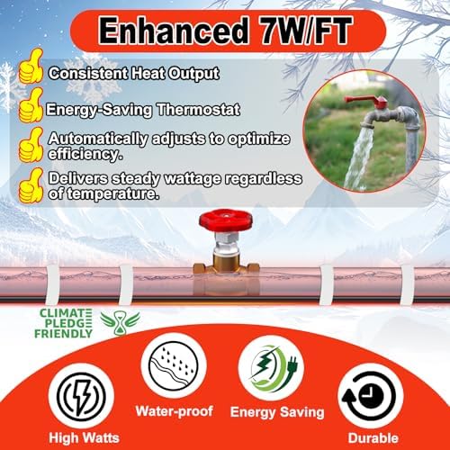 HEATIT Pipe Heat Tape CSA & ETL Certified Heat Cable for Pipes 15ft 7w/ft | HISD Prevents Pipe Freeze, Energy-Saving & Easy Install, Keeps Pipes Ice-Free, Durable, Worry-Free, Trusted Choice