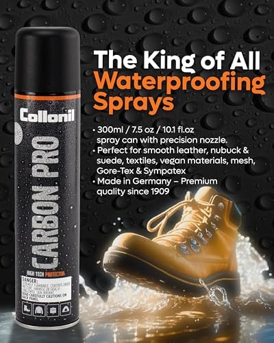 Collonil Carbon Pro L – Universal Shoe Protector Spray 10.1 fl oz – Waterproof & Stain-Resistant – PFAS-Free Suede Protector for Shoes, Boots, Backpacks, Jackets & Tents – Made in Germany