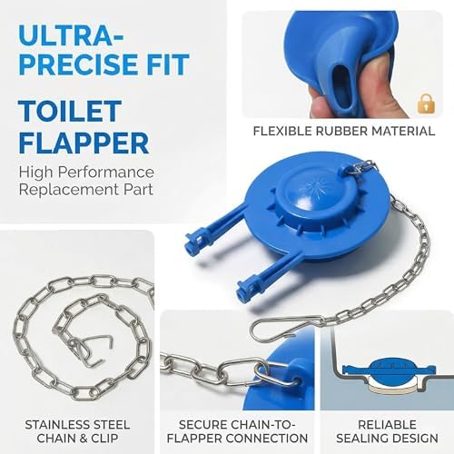 2 Inch Toilet Flapper Replacement Kit, Universal Toilet Tank Flapper with Stainless Steel Chain, Water Saving Rubber Stopper Compatible with Kohler, Toto, American Standard & Most Flush Valves