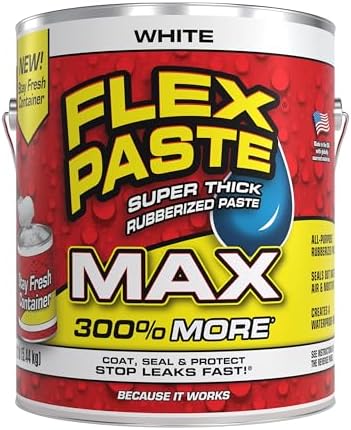 Flex Paste, Waterproof Paintable Putty, Spackle Sealant, Fill Gaps Cracks Holes - Block Out Water and Air - UV Resistant - Walls, Drywall, EPDM, Concrete, Roof, RV Repairs, White, MAX
