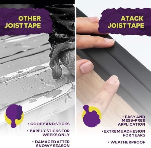 ATack 2 Inch x 50ft 8-Pack Waterproof Deck Joist Tape, Non-Shrinking Butyl Flashing Sealant, High Tack Rim Joist Tape, Year-Round Protection on Wood, Metal, Composite, Roof Beams