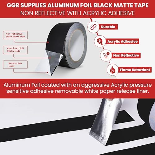 GGR Supplies T.R.U. AF-22A-B Aluminum Foil Black Matte Tape Non Reflective with Acrylic Adhesive. (2" X 27 Yards (25Mts) Pack of 1)