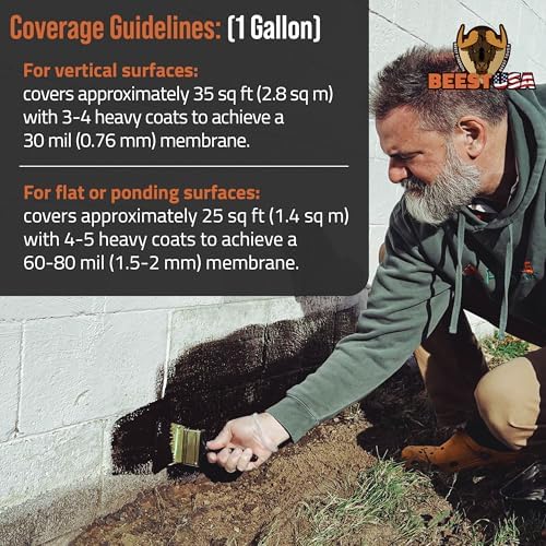 BEEST Liquid Rubber Waterproof Sealant Black, 32 Oz Covers up to 6-10 Sq ft| Roof Sealant Waterproof Coating for Indoor & Outdoor Leak Repair| Easy to Apply Waterproofing Foundation Sealer