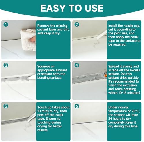 Grey Silicone Caulk for Bathroom & Kitchen,Waterproof Silicone Sealant for Shower, Countertops, Easy to Use with Tool, Stronger Adhesion, Shrink & Crack Proof, Long-Lasting (5.29oz Grey)