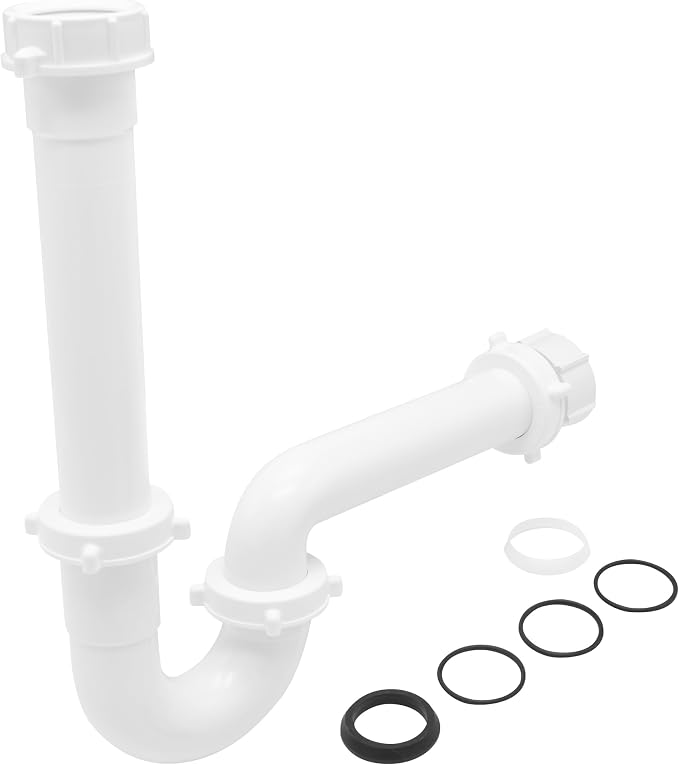 Pack 50 1-1/2 Inch Bayonet P-Trap Kit, Patented Polypropylene with PVC Marvel Adapter, Includes J-Bend, Flanged Wall Arm, Bayonet Reducing Bushing, O-Rings & Washers