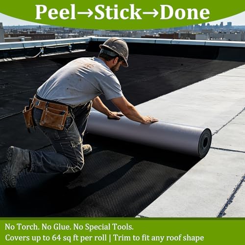 EPDM Rubber Roofing Membrane 39in × 20ft, 50 Mil Self-Adhesive Waterproof Underlayment, Ice and Water Flat Roof Sheet for RV, Shed, Garage, Patio