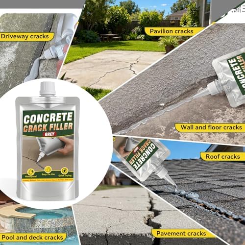 Concrete Crack Filler, Waterproof Cement Crack Filler, High Elasticity Self Leveling Crack Sealant, Concrete Caulk, Suitable for Driveway, Walkway, Patio, Joint, Indoor/Outdoor Use