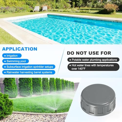 M METERXITY 4-Pack PVC Pipe End Cap Plug Adapter 1-1/2 In, Female Thread | Gray, Water End Cap Connector, Inner Teeth Pipe Plugs, for Outside Lawn, Yard/Watering Irrigation Systems
