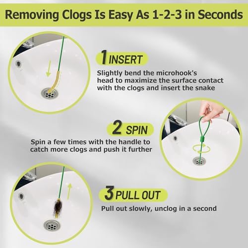 50 Inch Drain Snake Hair Clog Remover, 4 Pack Metal Drain Cleaner Tool