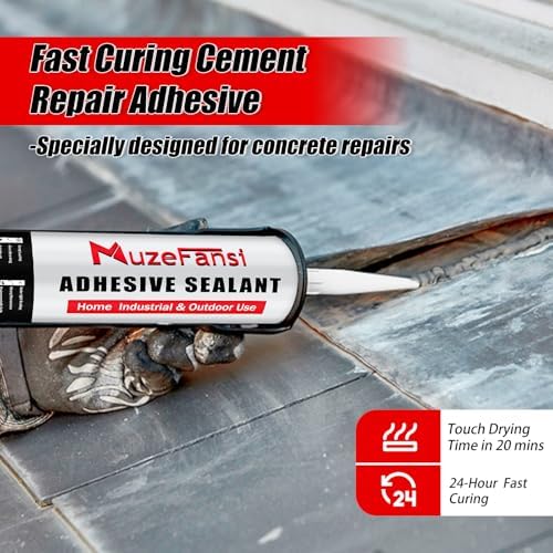 Concrete Crack Filler and Sealant Self-Leveling, Fast Curing Cement Crack Filler Concrete Sealer Outdoor Waterproof Caulking Glue for Cement-Based Materials Gray(10.1 fl. oz, 2 Pack)