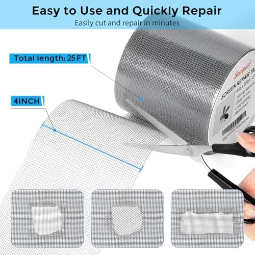Secopad 4" x 300" (25FT) Screen Repair Tape, Screen Repair Kit, Grey