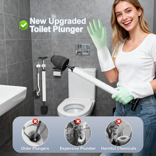 Toilet Plunger & Brush Set, High Pressure Air Plunger (White)