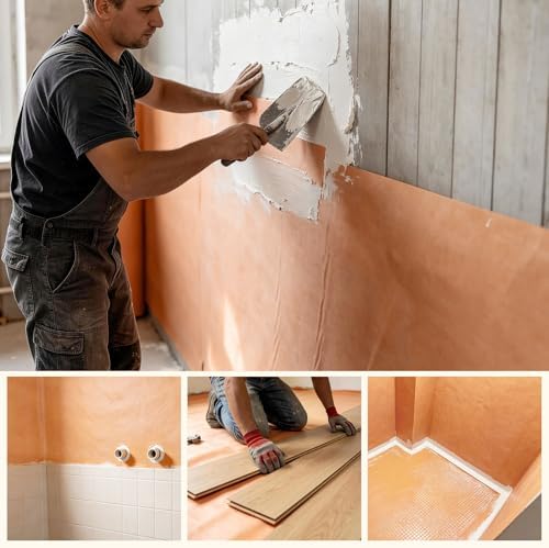 3.3 FTx131.2 FT Waterproof Membrane for Shower, 432.9Sq FT, 24.8 mil Thick, Waterproofing Membrane, Polyethylene Fabric Roll, Easy to Cut for Bathroom, Kitchen, Sauna, Walls and Wet Areas