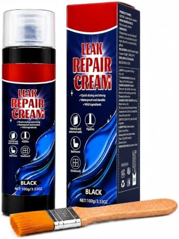 Leak Repair Cream with Brush, Black Waterproof Sealant for Cracks and Gaps
