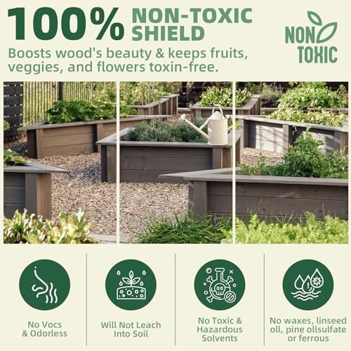 Garden Box Sealer 128OZ, Non-Toxic & Plant-Safe Waterproofing Wood Sealer for Raised Garden Beds, Planters & Pet Shelters, Long-Lasting Protection
