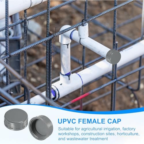 M METERXITY 8-Pack PVC Pipe End Cap Plug Adapter 1-1/2 In, Female Thread | Gray, Water End Cap Connector, Inner Teeth Pipe Plugs, for Outside Lawn, Yard/Watering Irrigation Systems