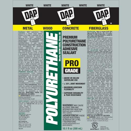 DAP Polyurethane Premium Construction Adhesive Sealant, White, 10.1 Oz (7079818810)