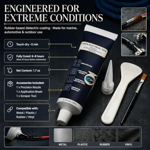 Liquid Electrical Tape Waterproof Insulation Brush-On Marine Auto 1,7oz