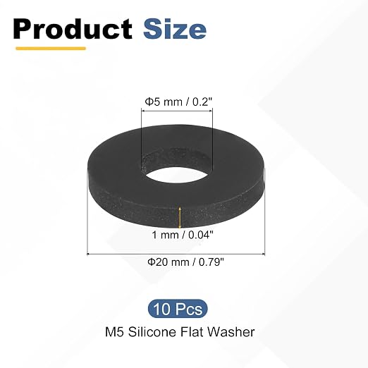 PATIKIL M5 Silicone Flat Washer, 10 Pcs 5mm ID 20mm OD Plain Washer Grommets O-Ring Sealing Gasket Spacer for Faucet Pipe Water Hose Shower Door Handles, Black