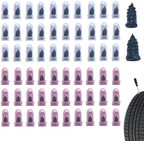 60 PCS Tire Repair Rubber Nail, Vacuum Tire Repair Kits Spiral Rubber Screws, Fast Self-Service Tool for Car, Truck, Motorcycle, Tractor Tire Puncture Repair (Black)