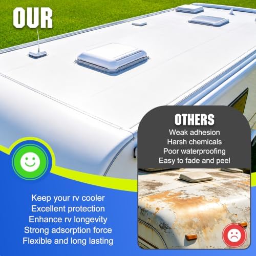 RV Roof Coating 1 Gallon – Self-Leveling RV Roof Sealant Waterproof for Camper, Motorhome & Trailer, Flexible Membrane for EPDM/TPO/Fiberglass/Aluminum Roofs, Solar Reflective White Finish