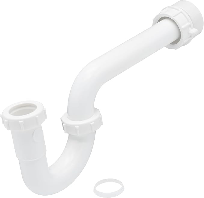 50 Pack 1-1/4 Inch P-Trap Kit, Polypropylene Tubular with PVC Marvel Adapter, Ribbed Threaded Nuts for Strong Leak-Free Connection, Includes J-Bend, Wall Arm & Washers