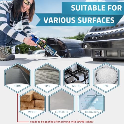 PAULINN RV Roof Sealant 12 Packs, Self Leveling Lap Sealant White, Roof Repair for Camper Repair, RV Caulking, Rubber Roof EPDM, Flexible, UV & Waterproof, no Smell and Safe for Indoor use