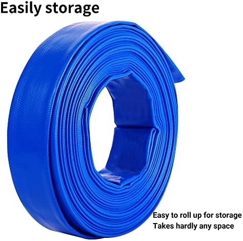 2" (Flat 3.4’’ width) x 100 FT Pool Backwash Hose Kit with Male NPT Adapter | Blue Reinforced Pool Drain Discharge Hose for Swimming Pool Filter Pump,with 2 Clamp and Thread Seal Tape