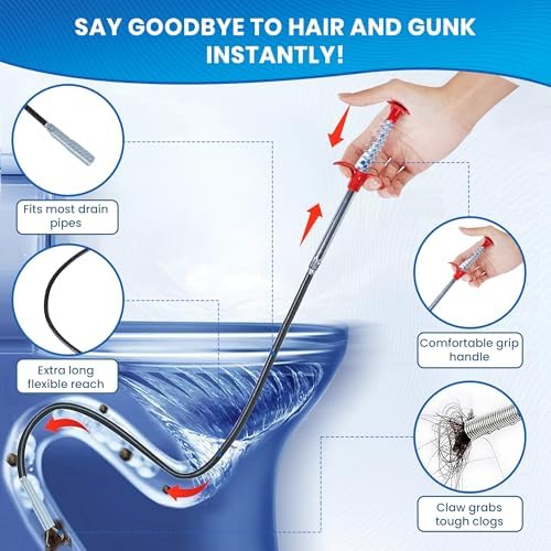 Drain Snake 79 Inch, Flexible Grabber Claw Hair Drain Clog Remover Tool