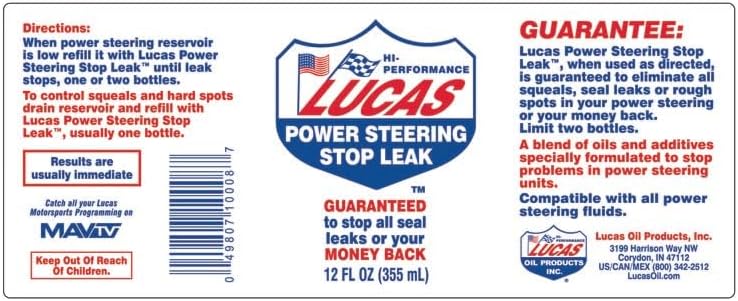 Lucas Oil 10008-PK12 Power Steering Stop Leak - 12 Fl Oz (Pack of 12)