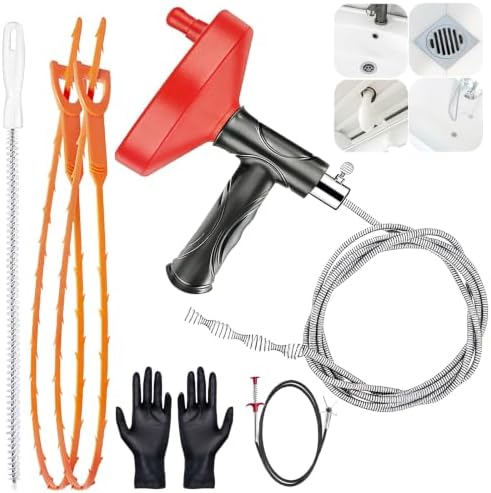 33 Ft Drain Snake Auger, Heavy Duty Plumbing Snake for Sink, Tub, and Shower, Snake Drain Hair Removal Tool with Gloves