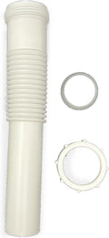Plastic Drain Extension, 1-1/4 inch x 8 inch White Flexible tube with Slip-Joint Nut and Washer, for Tubular Drain Applications