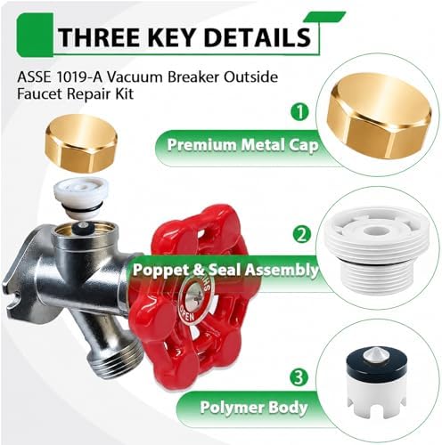 Gold Metal ASSE 1019-A Vacuum Breaker Check Valve Repair Kit, Anti-Siphon Replacement Parts, Corrosion Resistant, Solid Brass Top Cover, Plastic Body, Plunger & O-Ring, 2 Pack