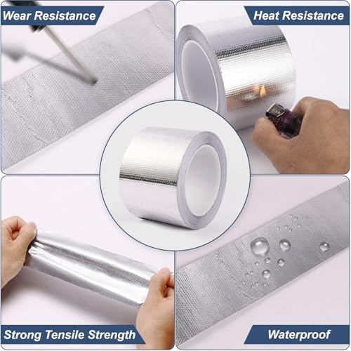 Fiberglass Aluminum Foil Tape 3 Inch x 66 Feet (5.9mil) – Heavy Duty HVAC Metal Tape,High Temp Waterproof Insulation Adhesive for Ductwork, Furnace, Dryer Vent, AC, Pipe Sealing & Repair