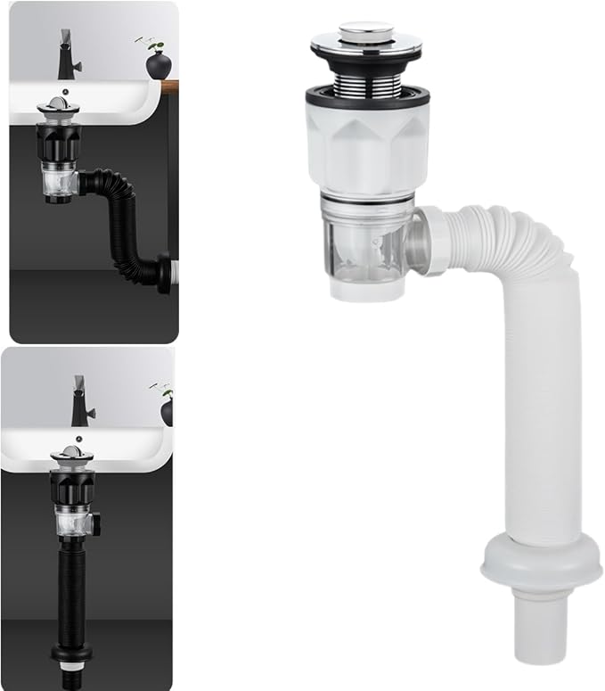 Bathroom Sink Drain Kit with Flexible Expandable P-Trap Sink Drain Pipe Tube Anti-Odor Bathroom Sink Drain Pipe for 1-1/4",1-1/2" and 2'' Drain Hole (Bounce Style)