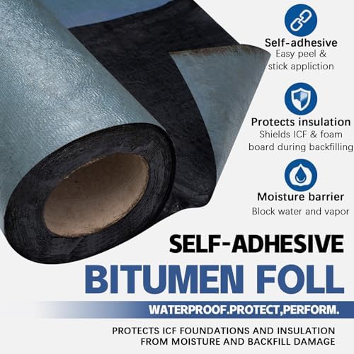 Rubberized Waterproof House Wrap, Self Adhesive Bitumen 20 in x 33 ft, 40 Mil Thick Asphalt Roofing Membrane for House Wrap, Leak Repair & Waterproof Sealing