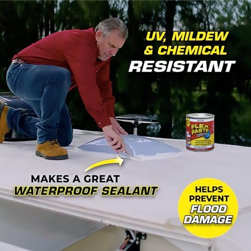 Flex Paste, Waterproof Paintable Putty, Spackle Sealant, Fill Gaps Cracks Holes - Block Out Water and Air - UV Resistant - Walls, Drywall, EPDM, Concrete, Roof, RV Repairs, Black, Half-Quart