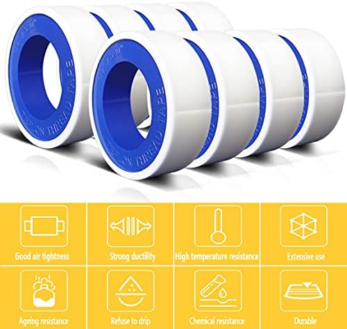 VOTMELL 8 Rolls 1/2 Inch(W) X 520 Inches(L) Teflon Plumbers Tape,Pipe Sealing & Plumbing Thread Tape,PTFE Water Sealant Seal for Shower Head,White