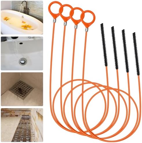 4PCS Hair Clog Remover Tool, 50 Inch Anti-break Metal Drain Snake