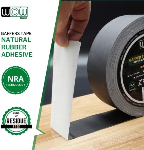 Wow Gaffers Tape 2 Inch Black - 50 Yards (Pack of 2), Residue Free, Non-Reflective & Heavy-Duty - Professional Grade Gaff Tape - Ideal for Photography Backdrop, Cables, Cords & Floor Taping