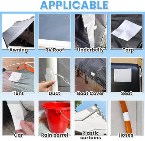 Tikfoam Waterproof Repair Tape for Fabric, Plastic, Awning, RV Underbelly, Tarp, Tent, Sail and Boat Cover Outdoor Repair Patch, Heavy Duty,5 Inch x 10FT White