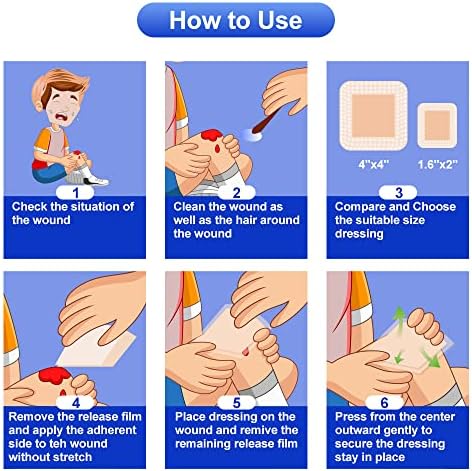 Niceful 10 Count Silicone Foam Dressing 1.6" x 2", Wound Dressing for Minor Surgical Incisions, Abrasions, Absorbent Silicone Bandages for Sensitive Skin, Small Bed Sore Bandages (Pack of 2)