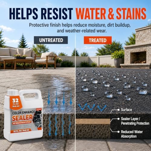 Wet Look Stone Sealer, 1 Gallon, Concrete Sealer & Stone Color Enhancer