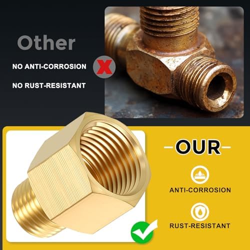 METALLIXITY 2PCS 3/8" FNPT x 1/4" MNPT Thread Brass Hex Extension Adapters | Brass Pipe Fittings, Female to Male Adapters for Water Line, Tub Spout/Shower Head