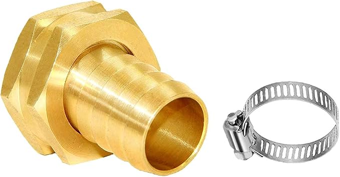 Joywayus 3/4" Barb x 3/4" GHT Female Hex Brass Garden Hose Repair Connector | Swivel, Water Pipe Connector, Copper Fitting, Stainless Clamp, House/Boat/Lawn/Power Wash/Irrigation