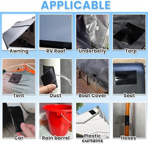 Tikfoam Waterproof Repair Tape for Fabric, Plastic, Awning, RV Underbelly, Tarp, Tent, Sail and Boat Cover Outdoor Repair Patch, Heavy Duty,5 Inch x 10FT Black