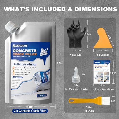 Concrete Crack Filler, Self-Leveling & Fast Drying, Waterproof, 39.57 Fl Oz