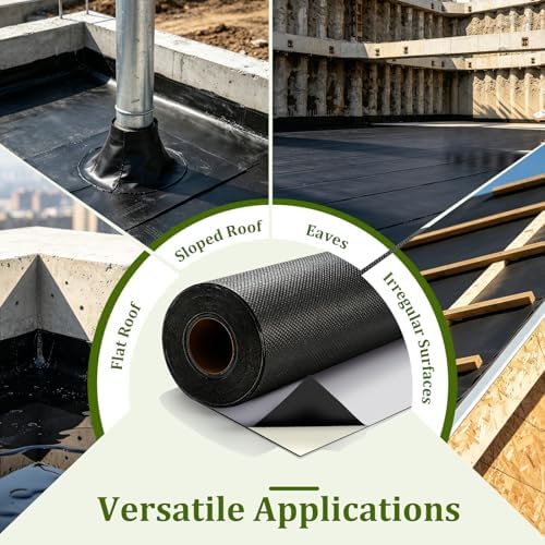 EPDM Rubber Roofing Membrane 39in × 20ft, 50 Mil Self-Adhesive Waterproof Underlayment, Ice and Water Flat Roof Sheet for RV, Shed, Garage, Patio