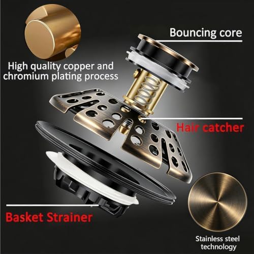AzWzz Bathtub Drain Stopper,Pop Up Tub Stopper Plug with Hair Catcher Cover