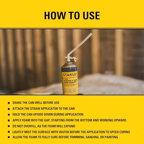 Stanley F902 Window & Door Foam Sealant (2x12 Oz.) – Low Expansion Polyurethane Insulating Spray Foam | Gaps and Cracks Filler for Window & Door Frames, Waterproof Sealant with Straw | 12 Oz. 2 Pack